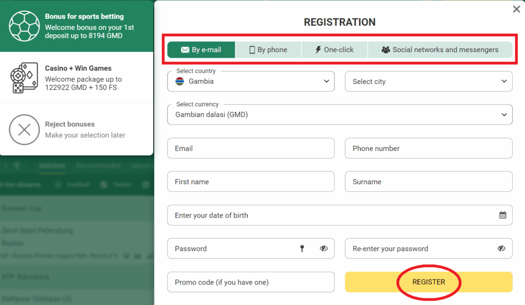 The process of Betwinner registration for a newcomer